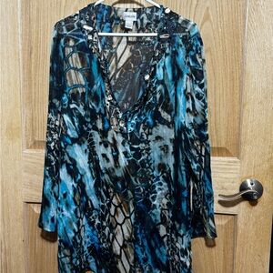 Chicos Blue and Black Patterned Blouse